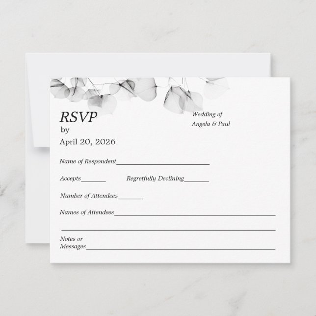 Carte de réponse de mariage Feuille Douce Feuilles (Devant)