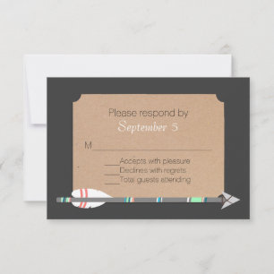 Carte de réponse de mariage Flèche Tribale Grise