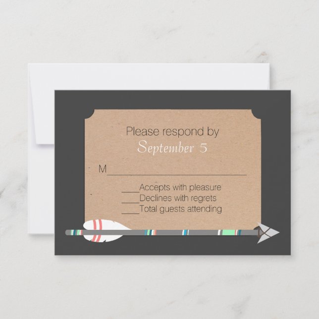 Carte de réponse de mariage Flèche Tribale Grise (Devant)