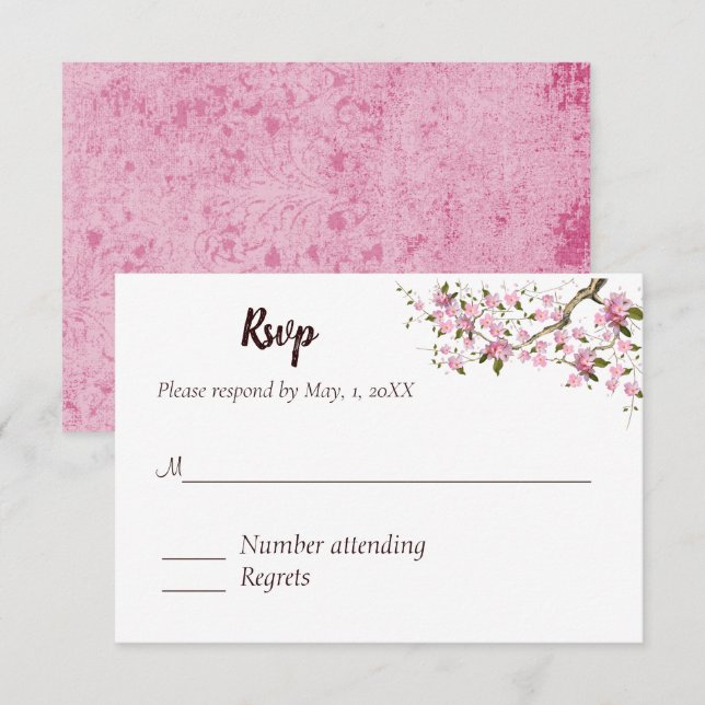 Carte de réponse de mariage Fleur de cerisier japo (Devant / Derrière)