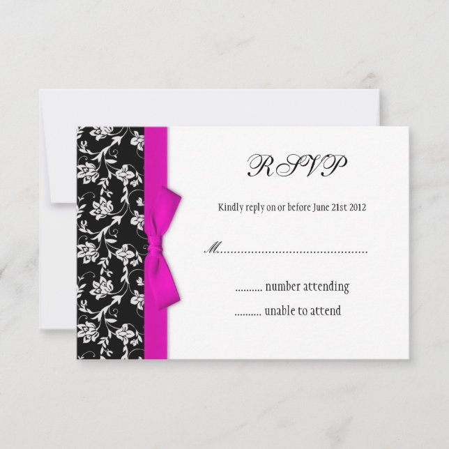 Carte de réponse de mariage Fleur de mariage noir  (Devant)