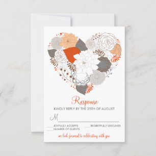 Carte de réponse de mariage Fleurs de cœur orange 
