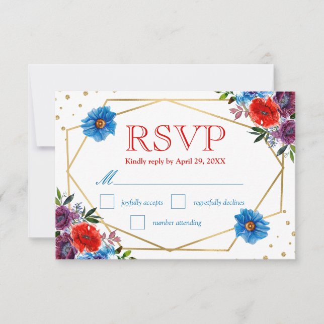 Carte de réponse de mariage Fleurs d'été aquarelle (Devant)