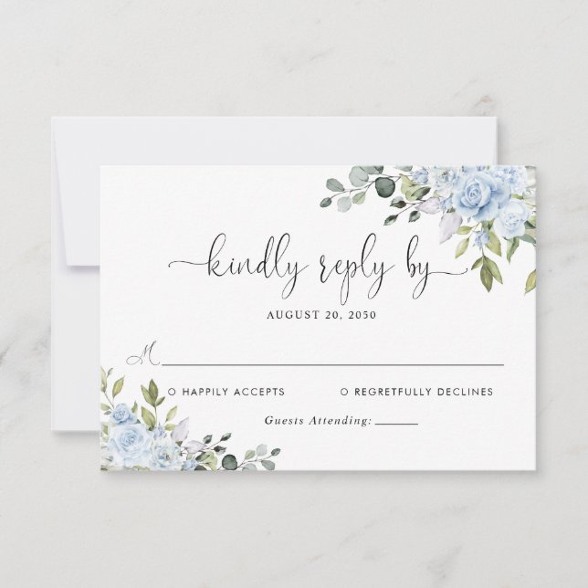 Carte de réponse de mariage Fleurs d'eucalyptus bl (Devant)