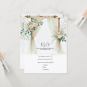 Carte de réponse de mariage Fleurs Roses en bois F