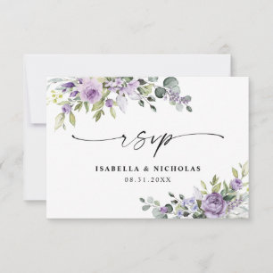 Carte de réponse de mariage Fleurs violettes roman
