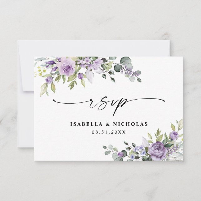Carte de réponse de mariage Fleurs violettes roman (Devant)
