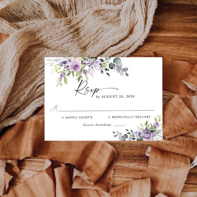 Carte de réponse de mariage Fleurs violettes roman (Créateur téléchargé)