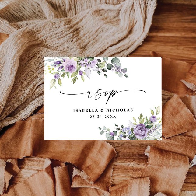 Carte de réponse de mariage Fleurs violettes roman (Créateur téléchargé)
