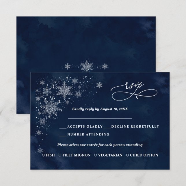 Carte de réponse de mariage Flocons de minuit  (Devant / Derrière)