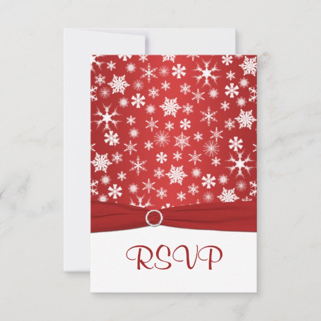 Carte de réponse de mariage Flocons de neige rouge (Devant)