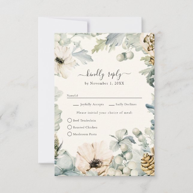 Carte de réponse de mariage floral à l'aquarelle é (Devant)