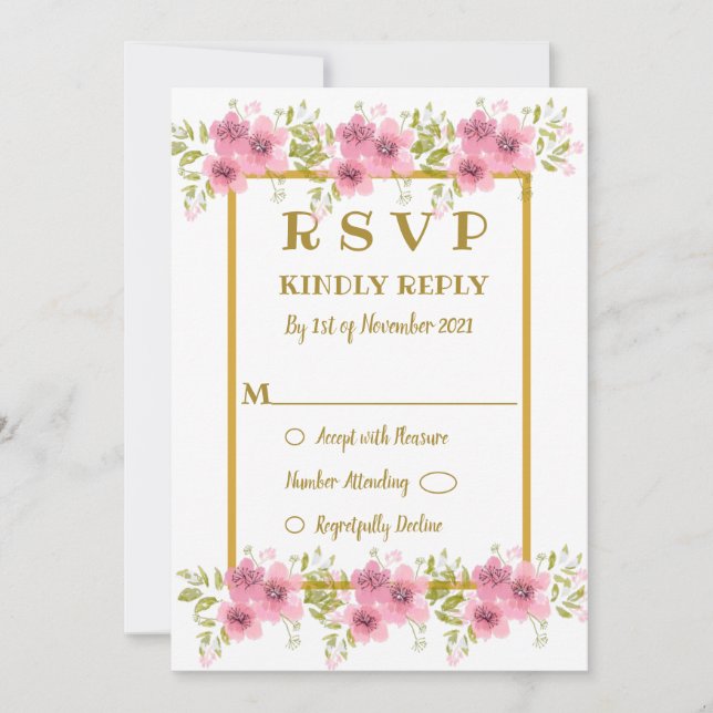 Carte de réponse de mariage floral Anémone Rose aq (Devant)