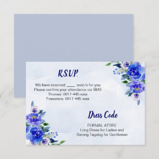 Carte de réponse de mariage floral aquarelle bleu 