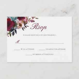 Carte de réponse de mariage floral aquarelle rouge