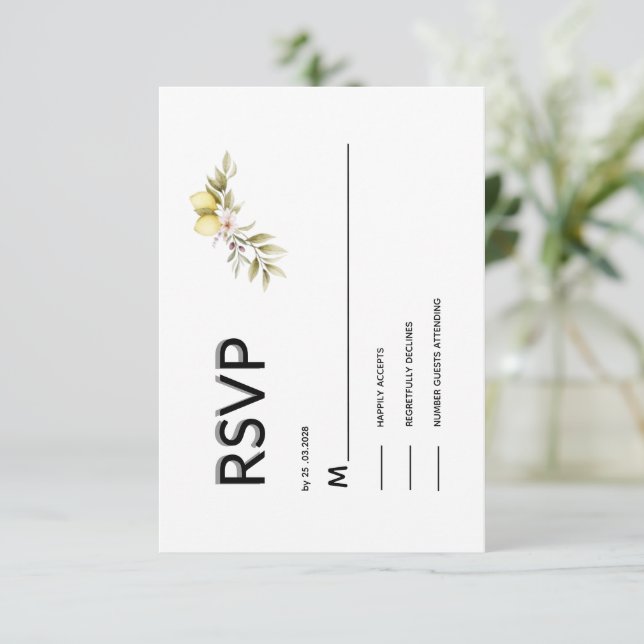 Carte de réponse de mariage floral au citron (Debout devant)