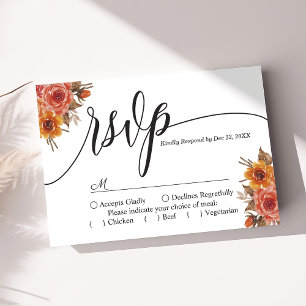 Carte de réponse de mariage floral automne Bourgog