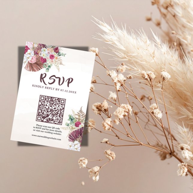 Carte de réponse de mariage floral avec herbe de P (Créateur téléchargé)