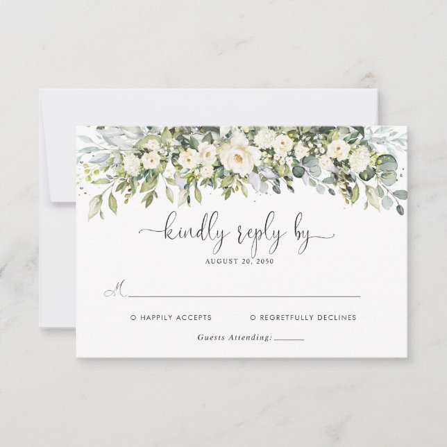 Carte de réponse de mariage floral blanc (Devant)