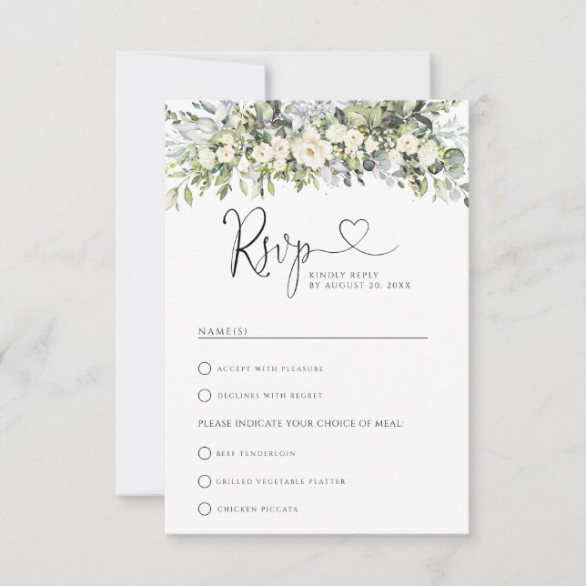 Carte de réponse de mariage floral blanc avec choi (Devant)