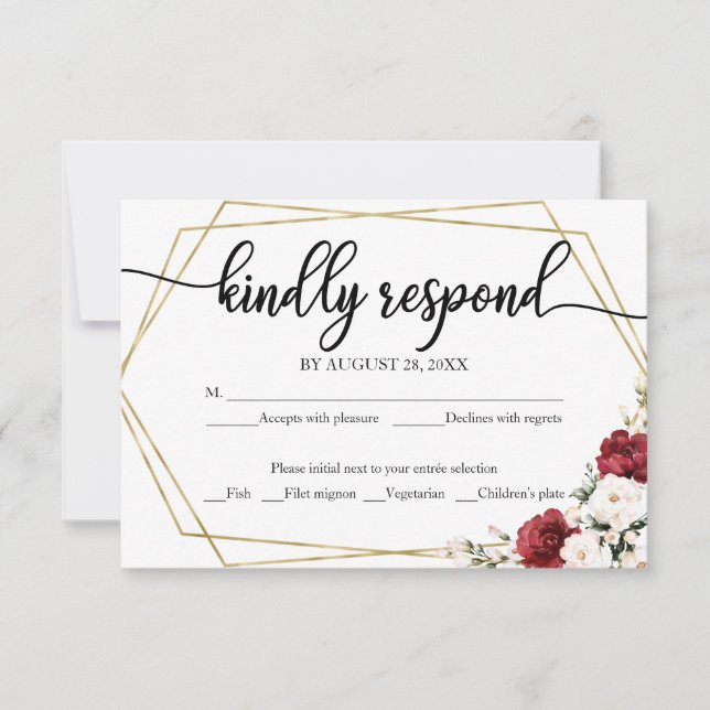 Carte de réponse de mariage floral blanc burgundy (Devant)