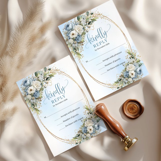 Carte de réponse de mariage floral bleu intemporel (Timeless Blue Floral Wedding RSVP Card)