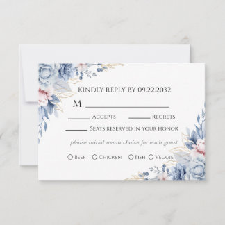 Carte de réponse de mariage floral bleu poussiéreu