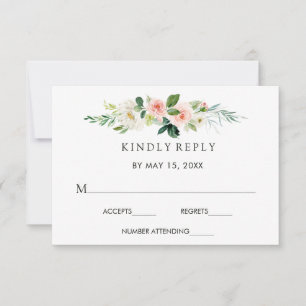 Carte de réponse de mariage floral Blush de printe