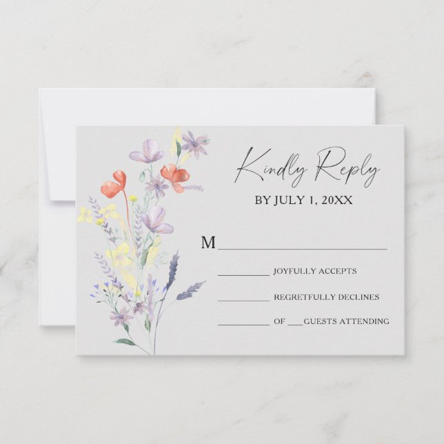 Carte de réponse de mariage floral bohème (Devant)
