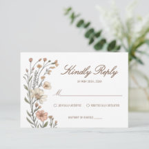 Carte de réponse de mariage floral bohème élégant