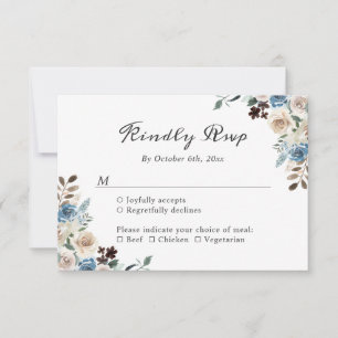 Carte de réponse de mariage floral boho bleu pouss