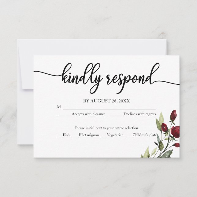 Carte de réponse de mariage floral bordeaux  (Devant)