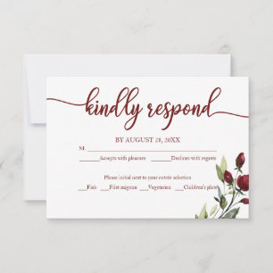 Carte de réponse de mariage floral bordeaux bois r