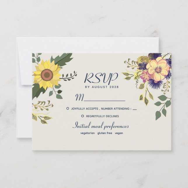 Carte de réponse de mariage floral botanique (Devant)