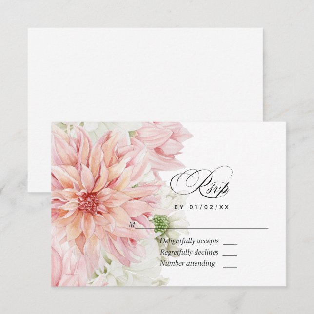Carte de réponse de mariage floral Dahlia rose (Devant / Derrière)