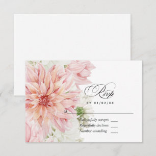 Carte de réponse de mariage floral Dahlia rose