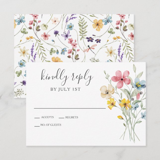 Carte de réponse de mariage floral de jardin de fl (Devant / Derrière)