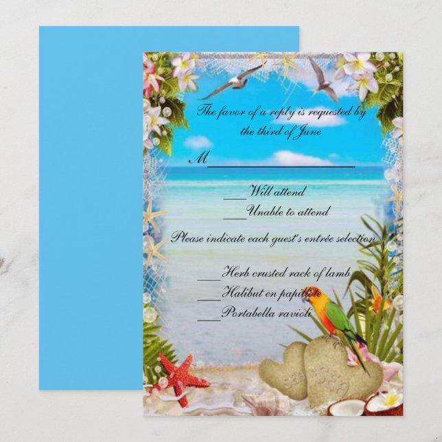 Carte de réponse de mariage floral de plage tropic (Devant / Derrière)