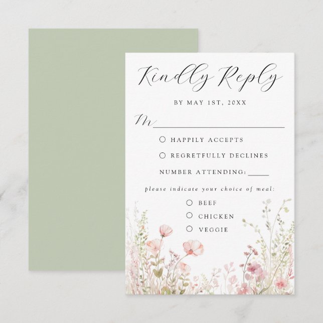 Carte de réponse de mariage floral élégant (Devant / Derrière)