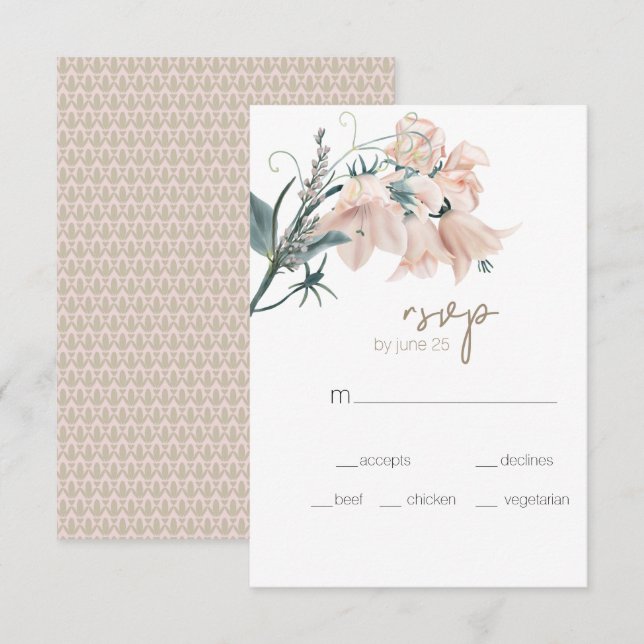 Carte de réponse de mariage floral élégant boho ro (Devant / Derrière)