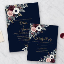 Carte de réponse de mariage floral hivernal Navy O