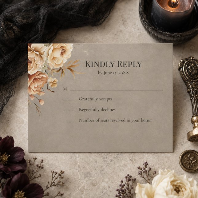 Carte de réponse de mariage floral noir de sorcièr (Forest Witch Black Floral Wedding RSVP Card)