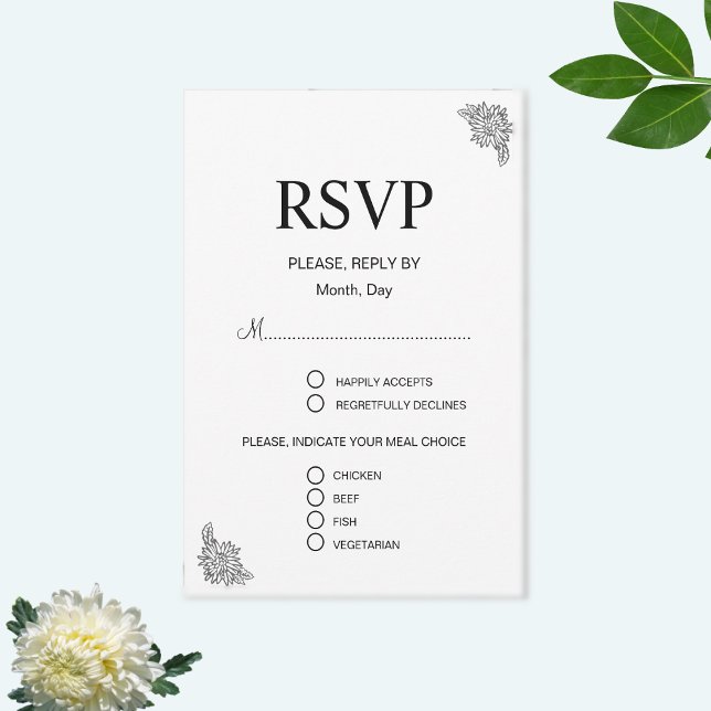 Carte de réponse de mariage floral noir et blanc m (Créateur téléchargé)