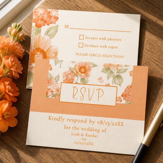 Carte de réponse de mariage floral orange (Créateur téléchargé)