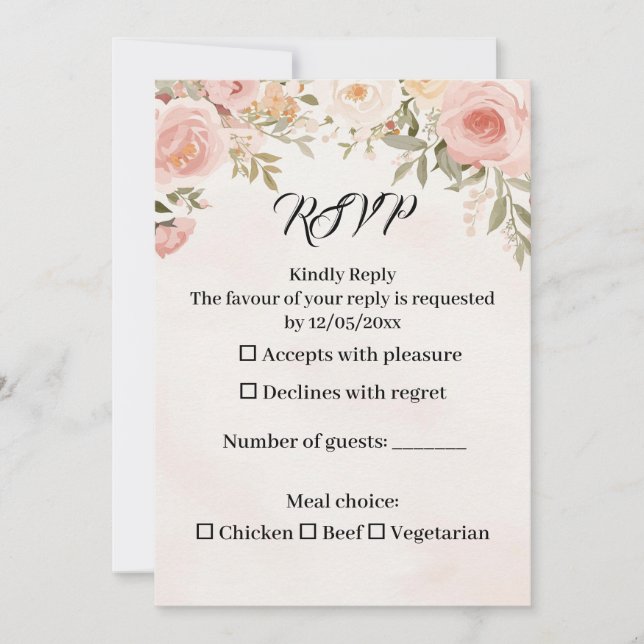 Carte de réponse de mariage Floral Romantique (Devant)