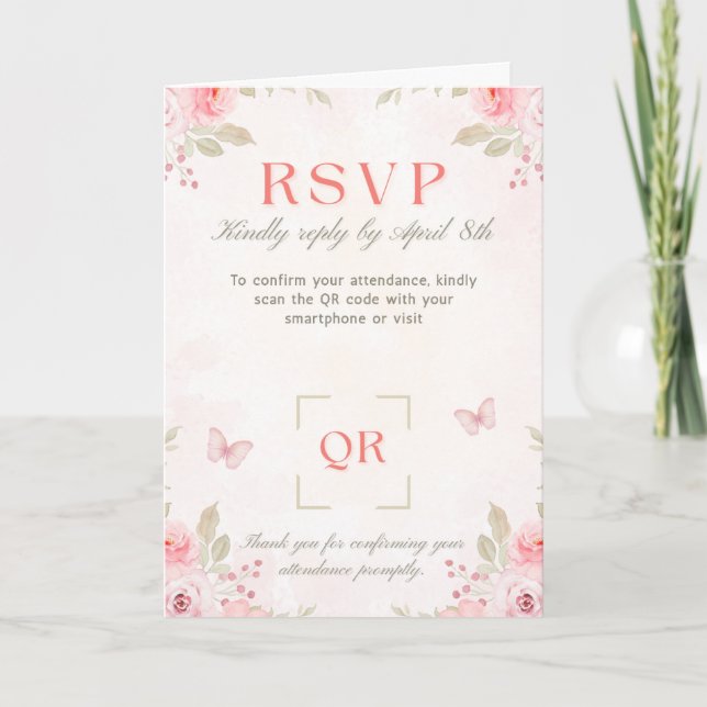 Carte de réponse de mariage floral romantique – Ro (Devant)