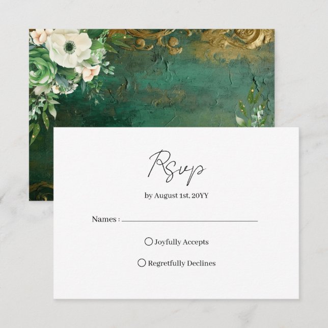 Carte de réponse de mariage floral romantique vert (Devant / Derrière)