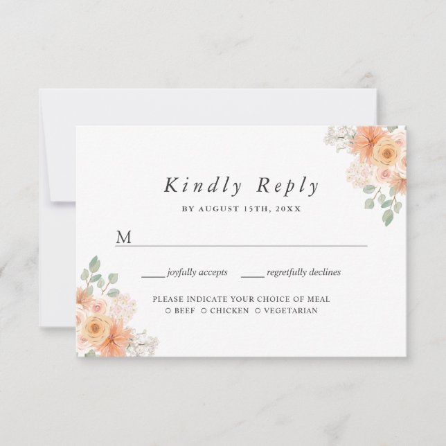 Carte de réponse de mariage floral rose avec choix (Devant)