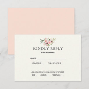 Carte de réponse de mariage floral rose - Crème