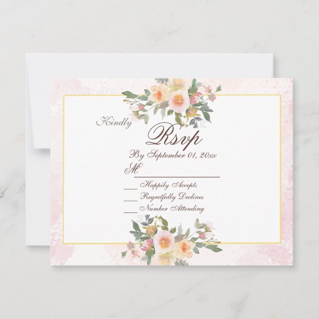 Carte de réponse de mariage floral rose élégant (Devant)